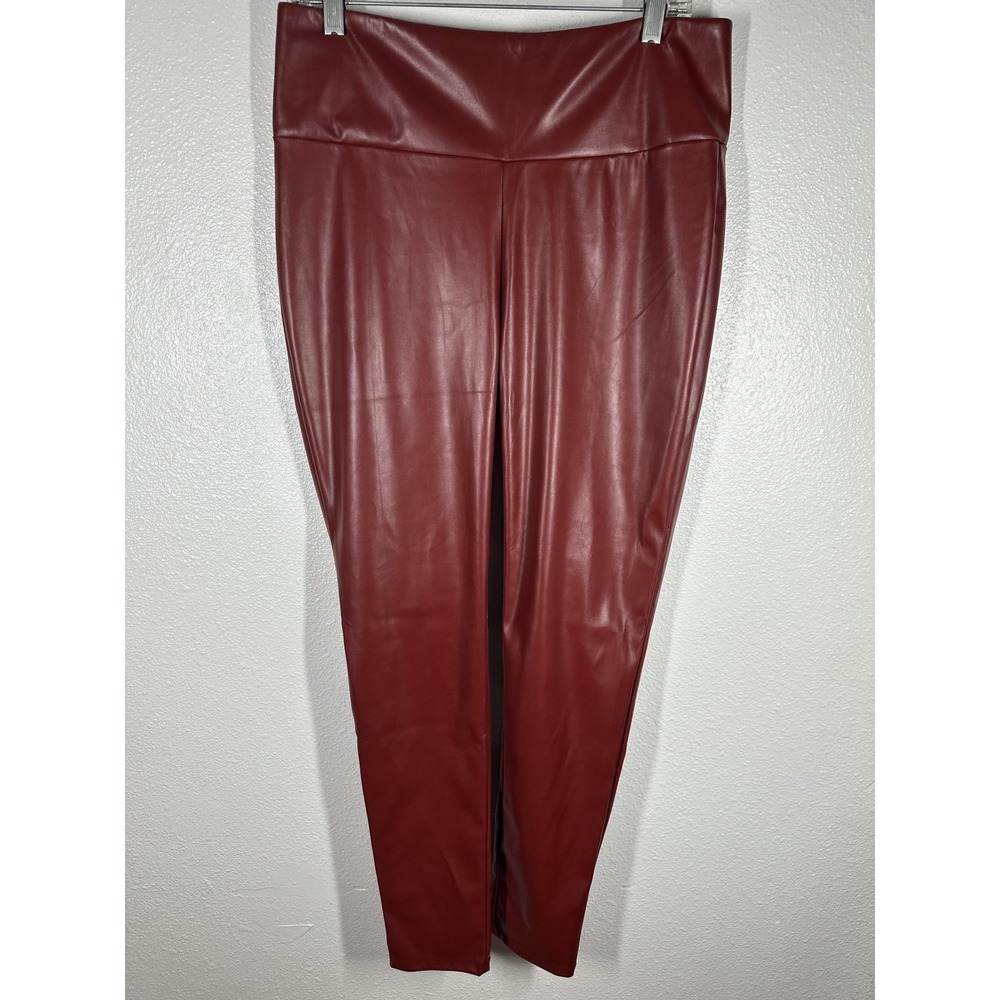 Shiela Rose Leggings Womens Large Red Faux Leather High Rise Pull On Ankle Pants